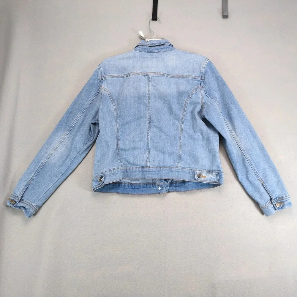 Social Standard by Sanctuary Blue Jean Jacket Womens L Stretch Denim Trucker Y2K